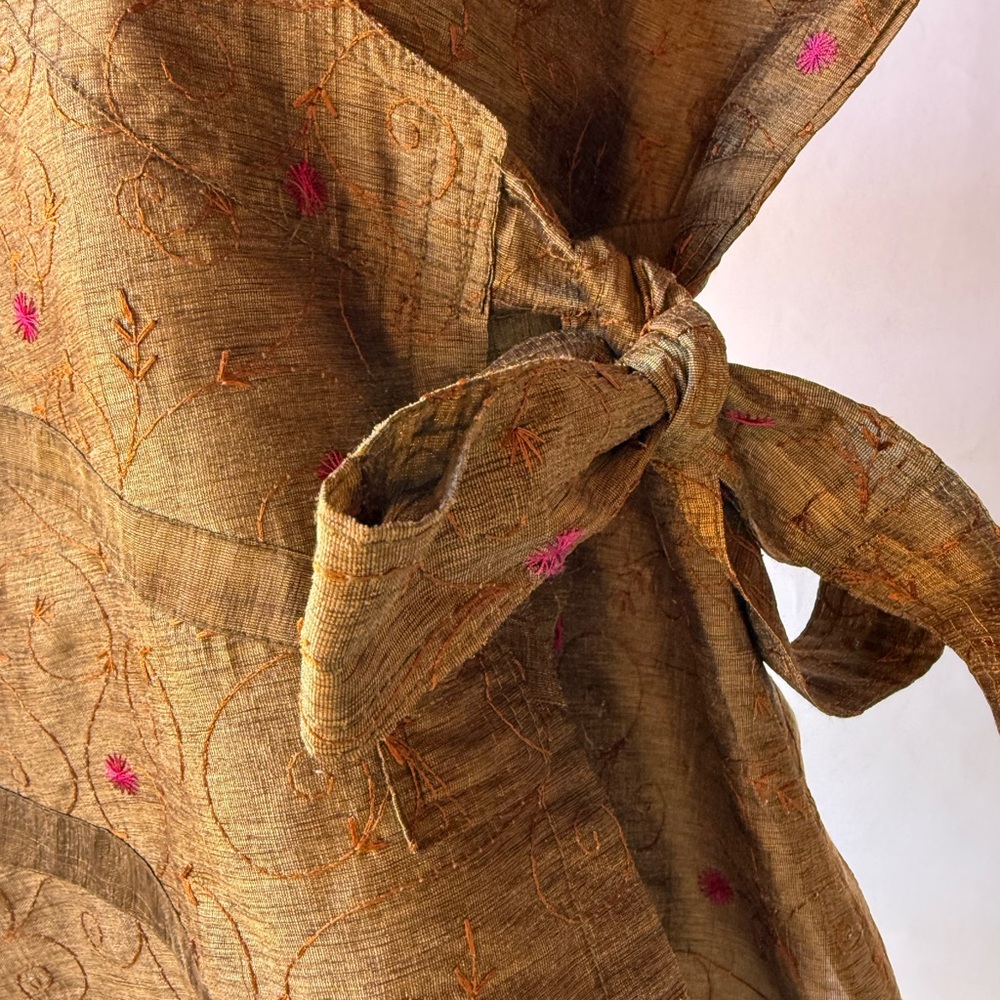 Love Gold Wrap Blouse with Pink Embroidery - Picture 3 of 8
